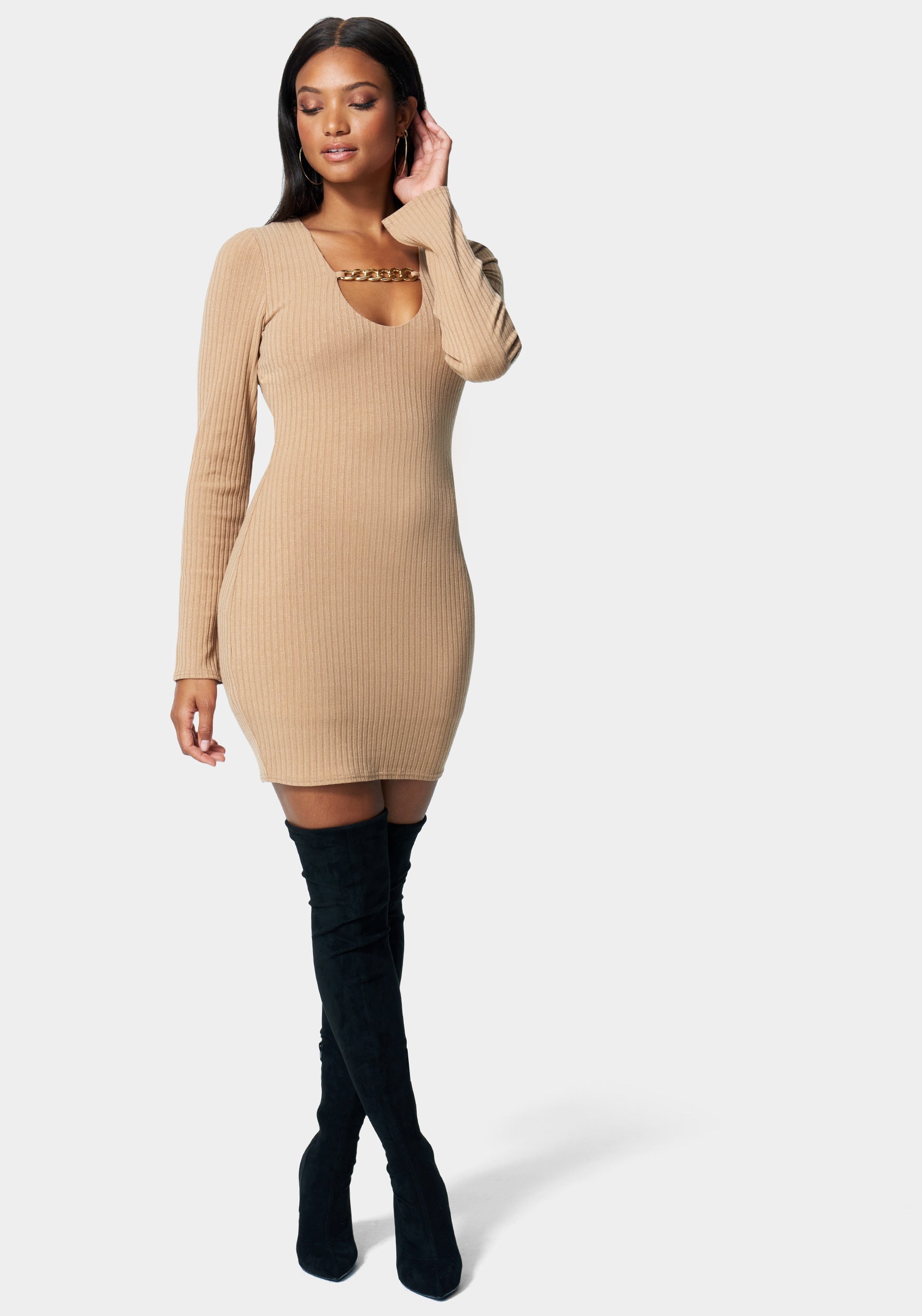 Chain Detail Rib Dress