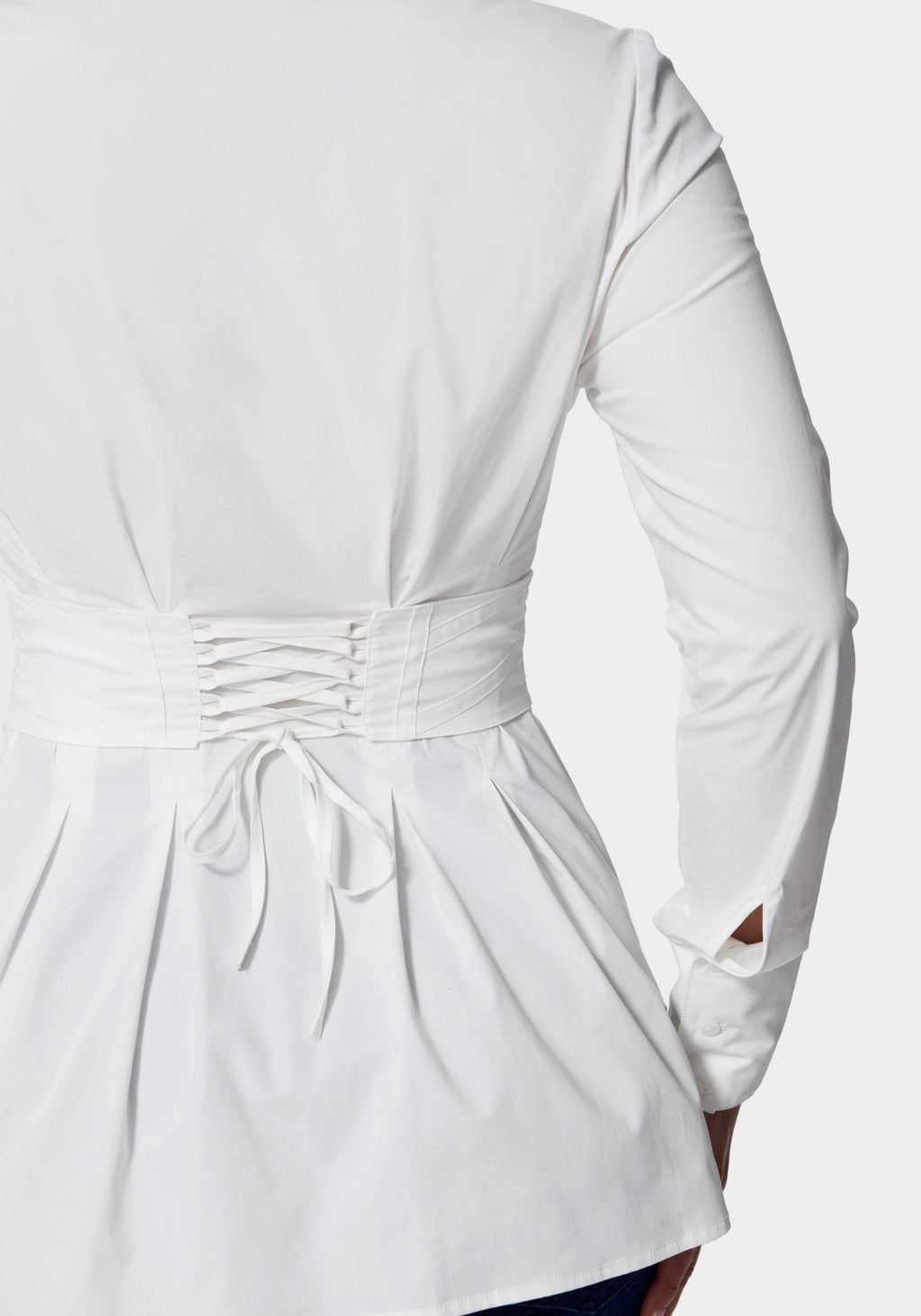 Poplin Corset Detail Long Sleeve Blouse