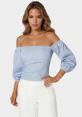 Poplin Bubble Sleeve Off Shoulder Draped Top