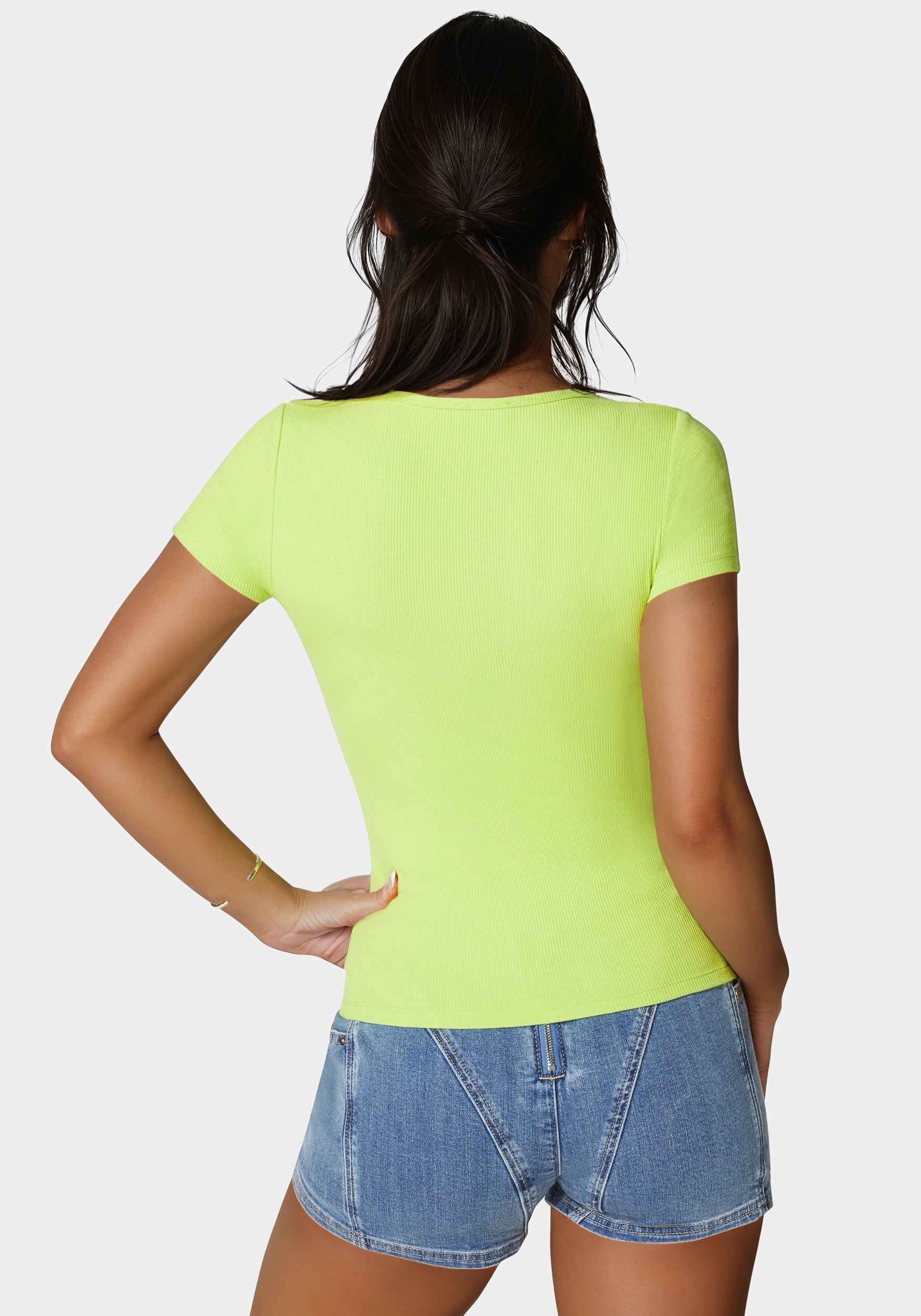 Bebe Logo Short Sleeve Round Neck Rib Top