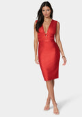 Foiled Bandage Plunge Neck Midi Dress