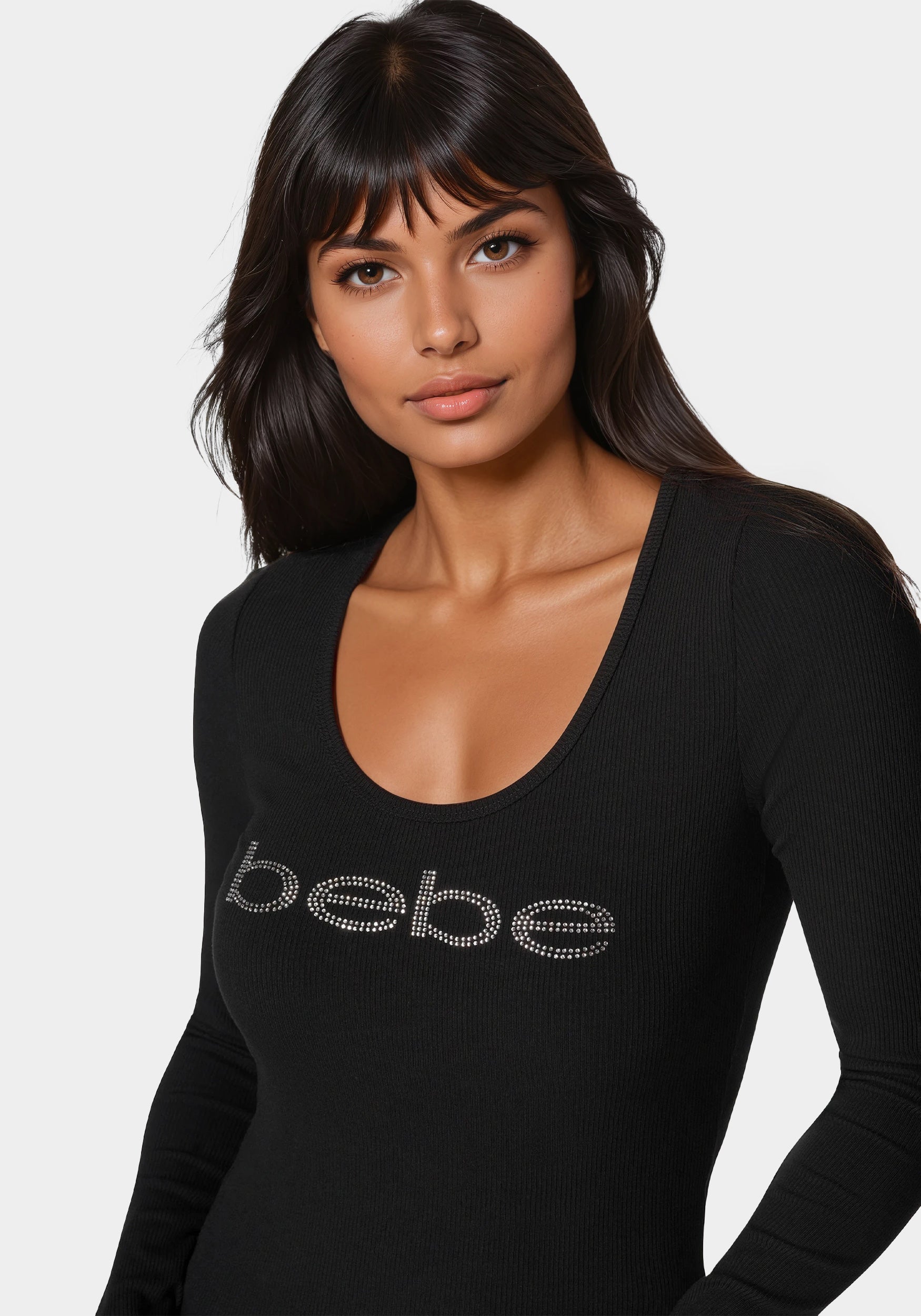 Long Sleeve Scoop Neck Bebe Logo Rib Top