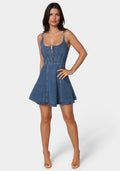 Trim Detail Fit & Flare Denim Dress