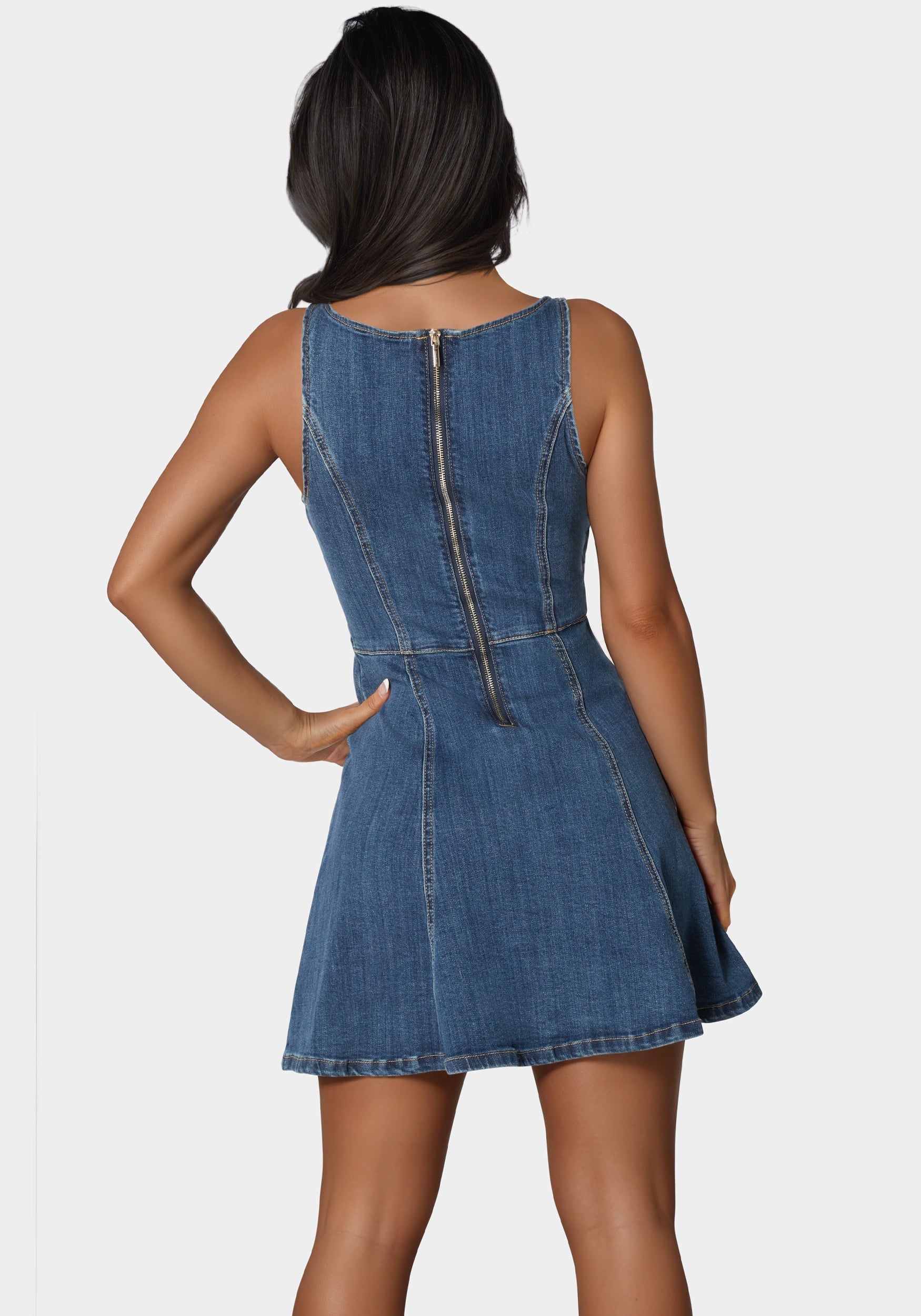 Trim Detail Fit & Flare Denim Dress