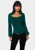 Open Neck Rhinestone Trim Sweater