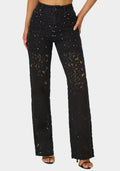 High Waist Embellished Lace Wide Leg Jeans