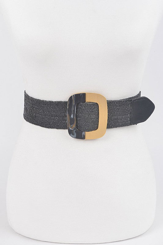 Wanda Two Tone Buckle Straw Belt Black