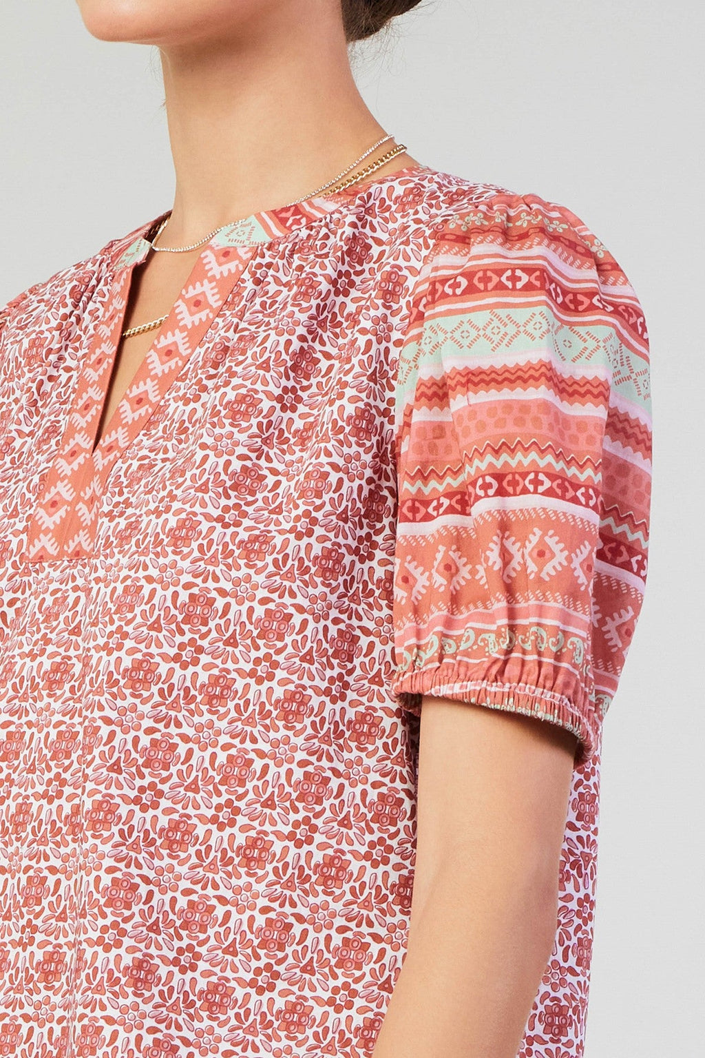 Natalie Short Sleeve Abstract Print Top Red