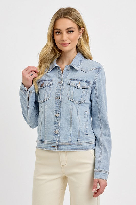 Tempest Long Sleeve Button Down Denim Jacket Light Wash