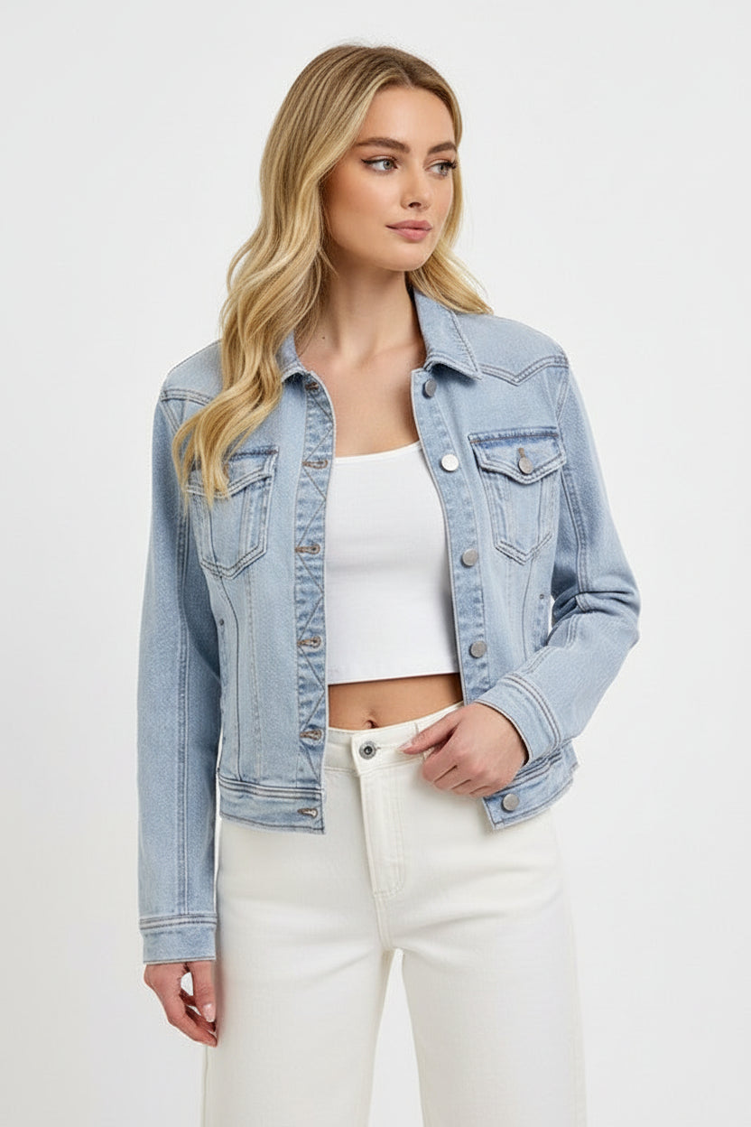 Tempest Long Sleeve Button Down Denim Jacket Light Wash