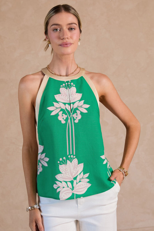 Wilder Sleeveless Floral Print Linen Top Green