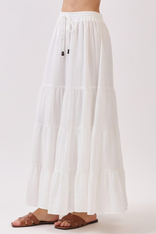 Brenna High Waist Tiered Maxi Skirt White
