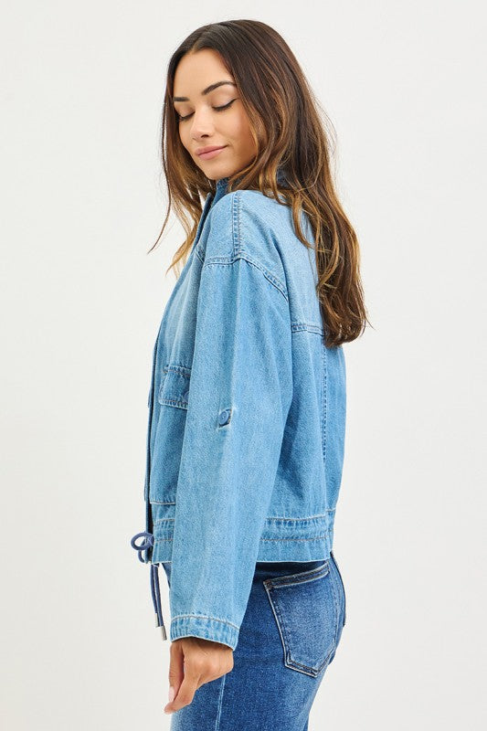 Sydney Long Sleeve Oversized Cargo Denim Jacket Medium Wash