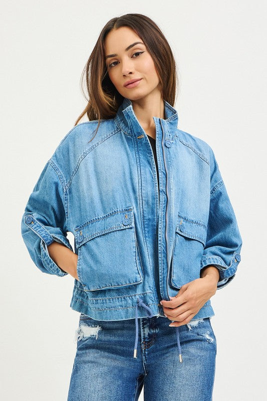 Sydney Long Sleeve Oversized Cargo Denim Jacket Medium Wash