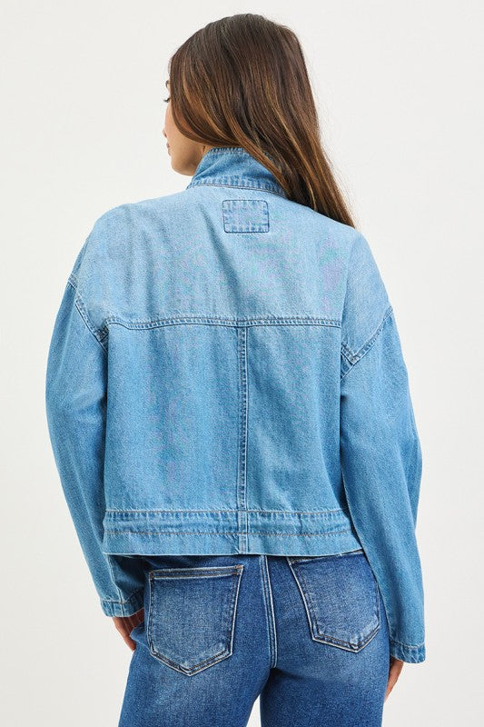 Sydney Long Sleeve Oversized Cargo Denim Jacket Medium Wash