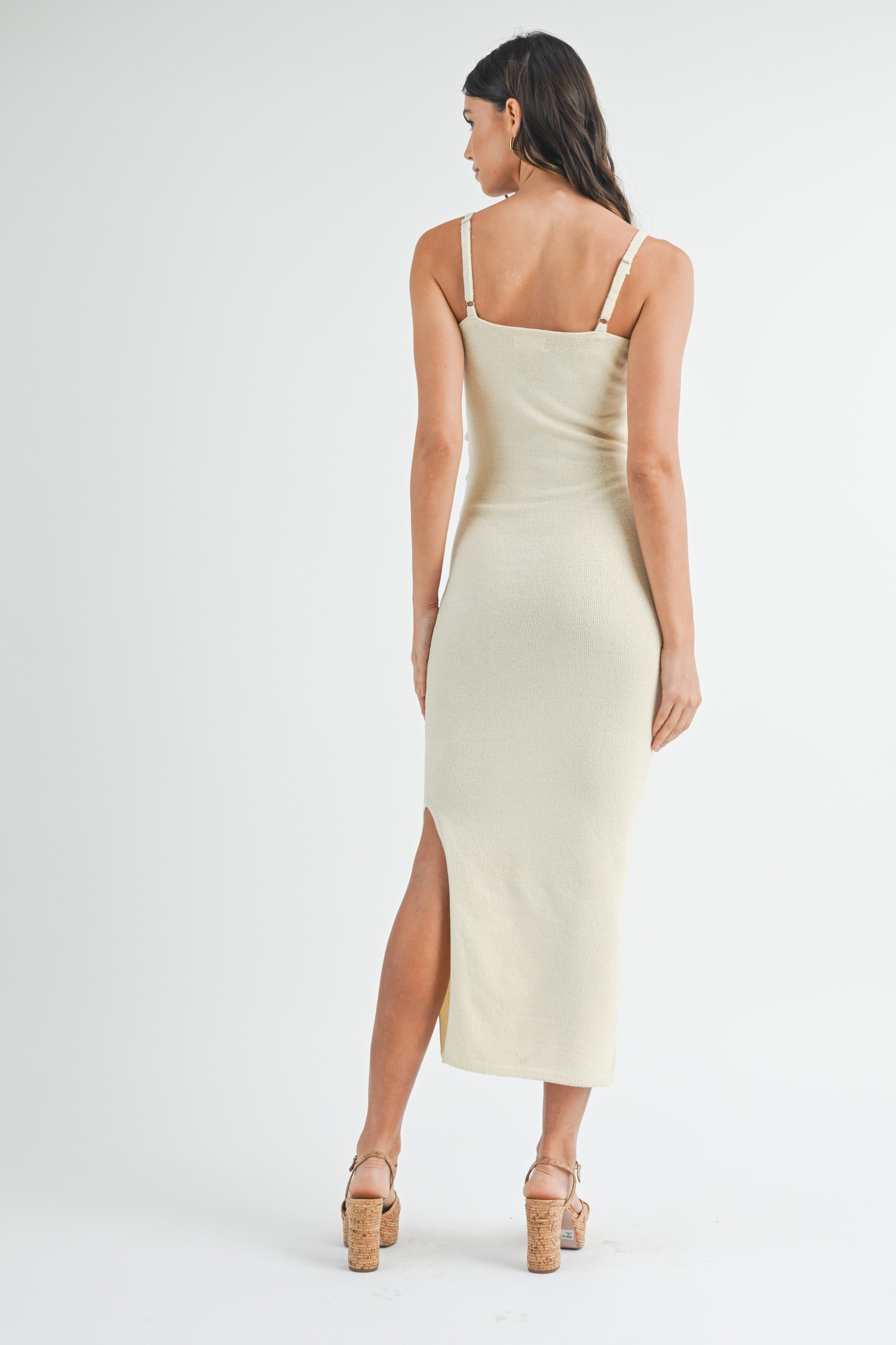 Angie Sleeveless Cut Out Knit Midi Dress Cream