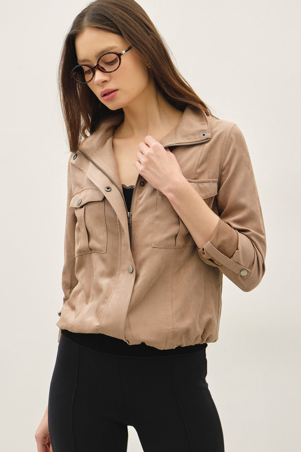 Miranda Long Sleeve Drawstring Utility Jacket Brown
