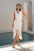 Severin Sleeveless Circle Crochet Midi Dress Ivory
