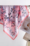 Tahlora Floral Print Square Boutique Scarf Pink White