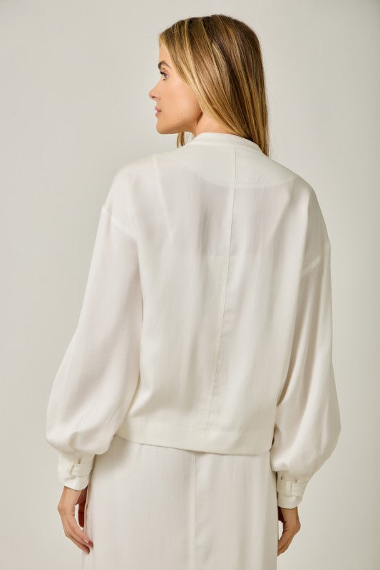 Kendall Long Balloon Sleeve Bomber Jacket White