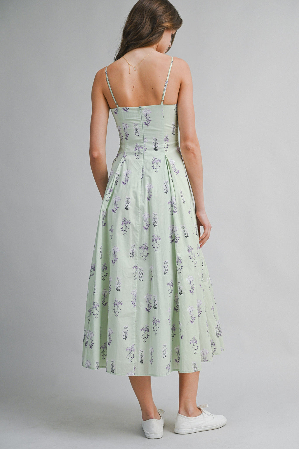 Kiernan Sleeveless A-Line Floral Print Midi Dress Mint