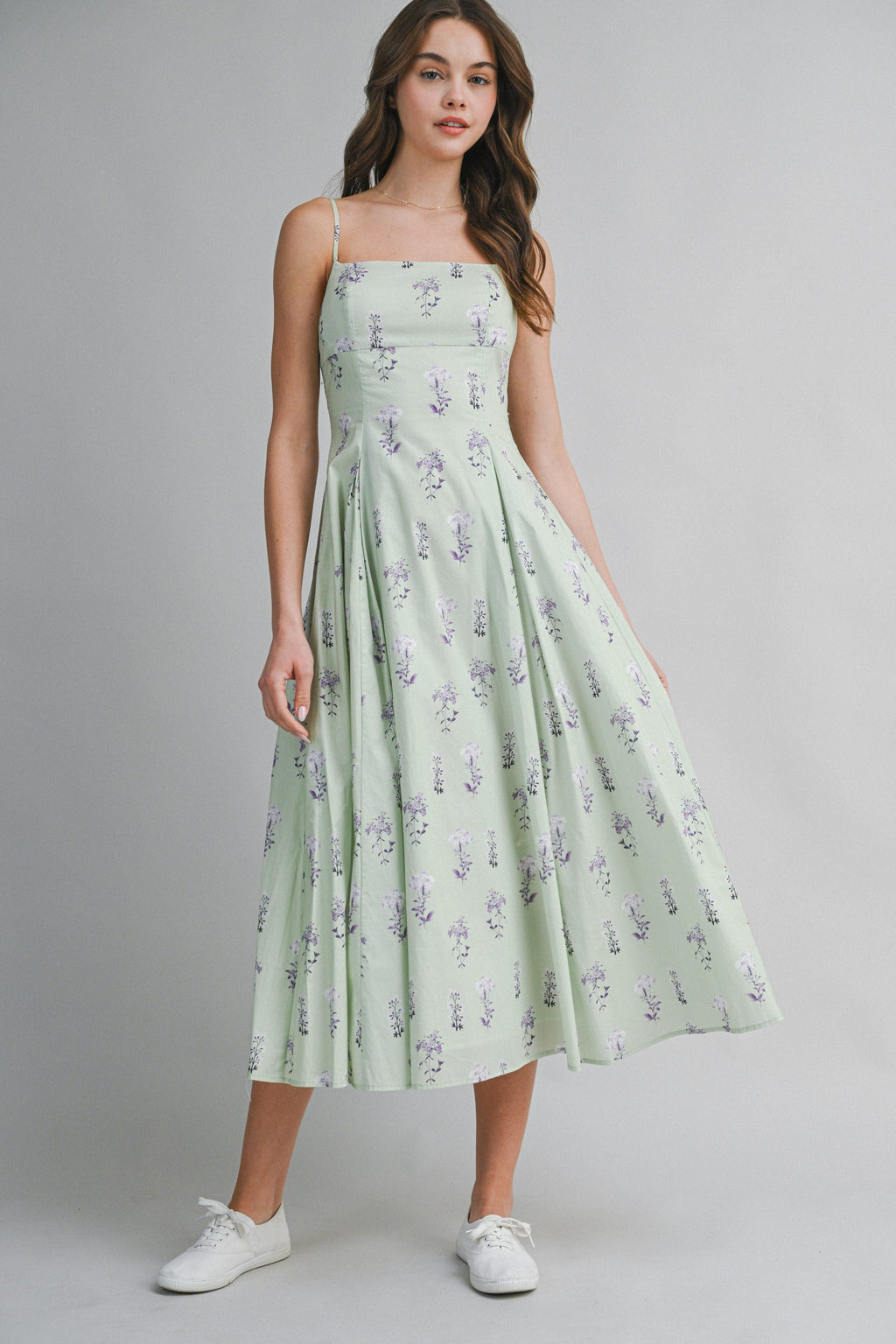 Kiernan Sleeveless A-Line Floral Print Midi Dress Mint