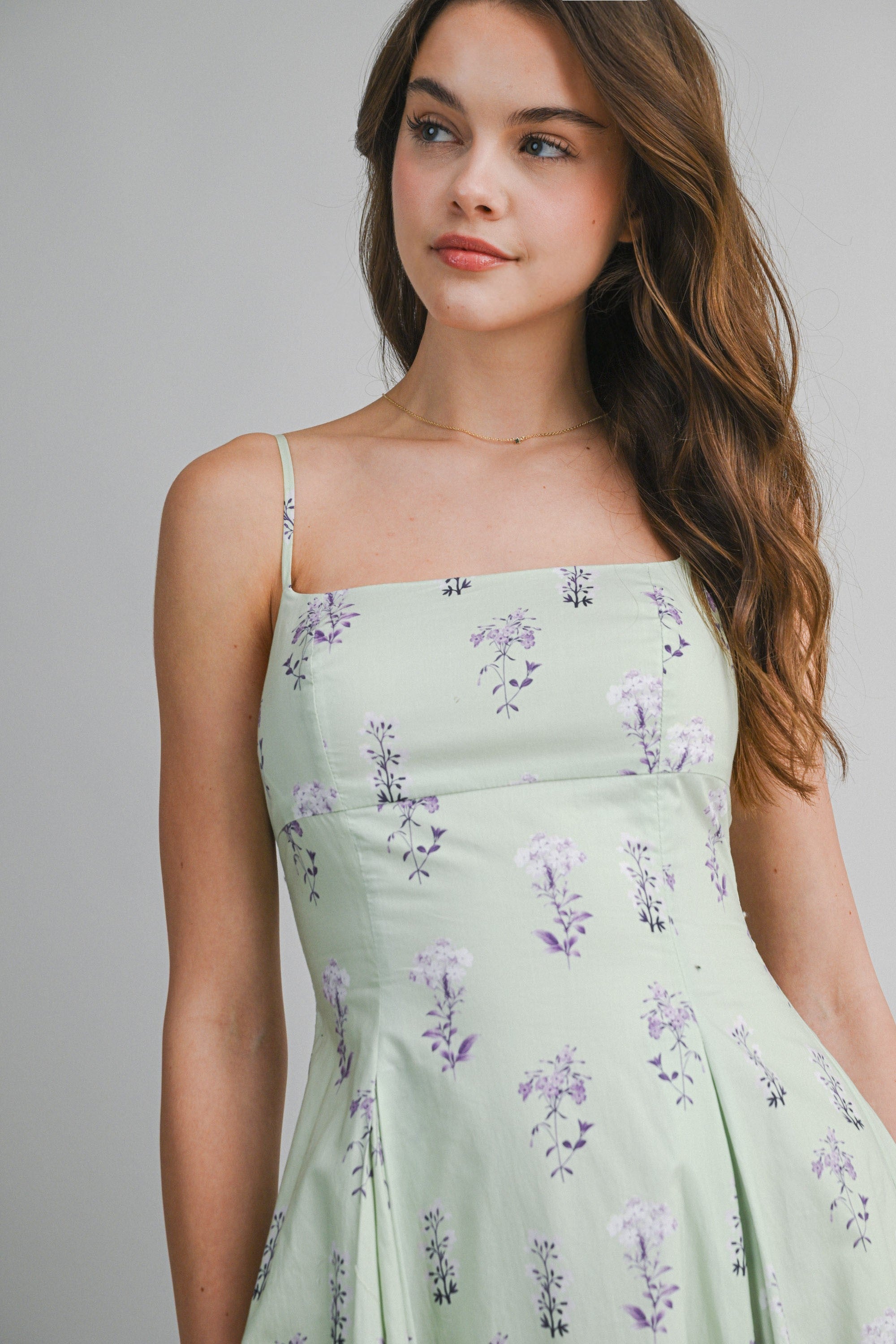Kiernan Sleeveless A-Line Floral Print Midi Dress Mint