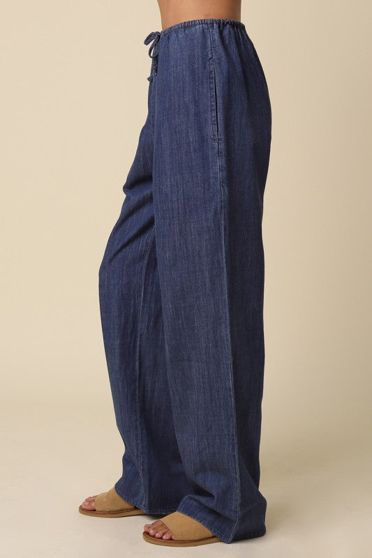 Natasha High Waist Wide Leg Denim Pants Blue