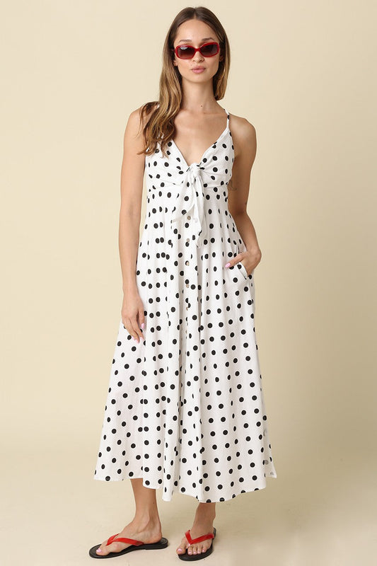 Sienna Sleeveless Polka Dot Print Maxi Dress White