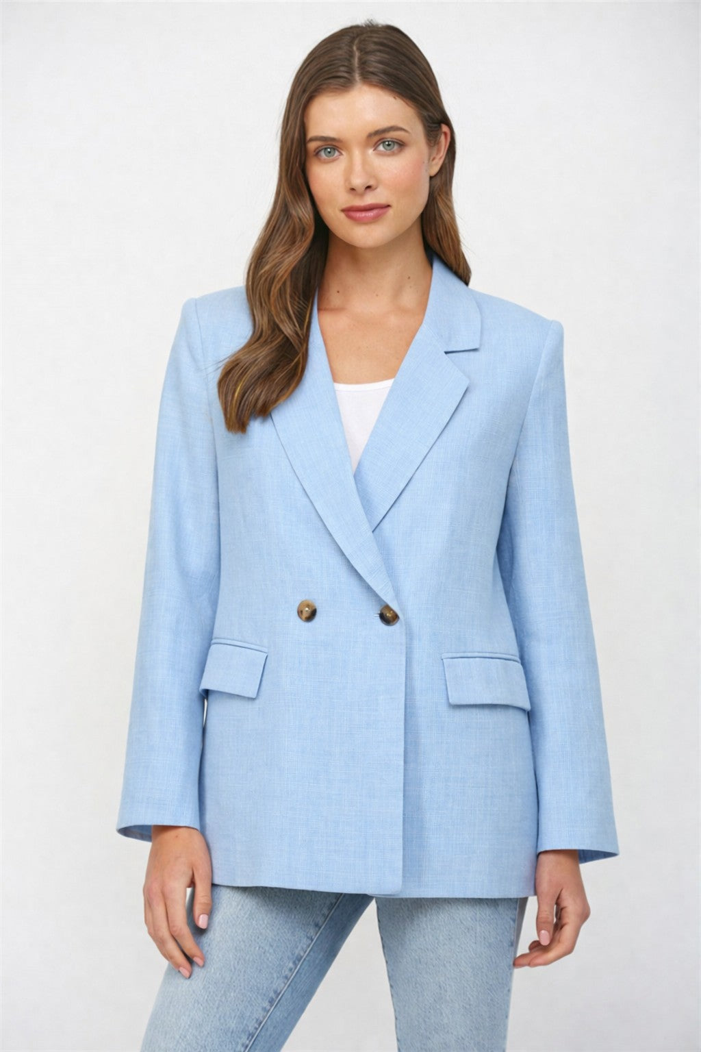Tara Long Sleeve Linen Blazer Jacket Blue