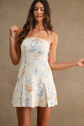 Ora Sleeveless Bow Front Floral Print Mini Dress Taupe