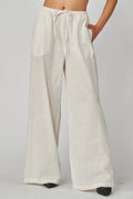 Torrance Drawstring Linen Wide Leg Pants White