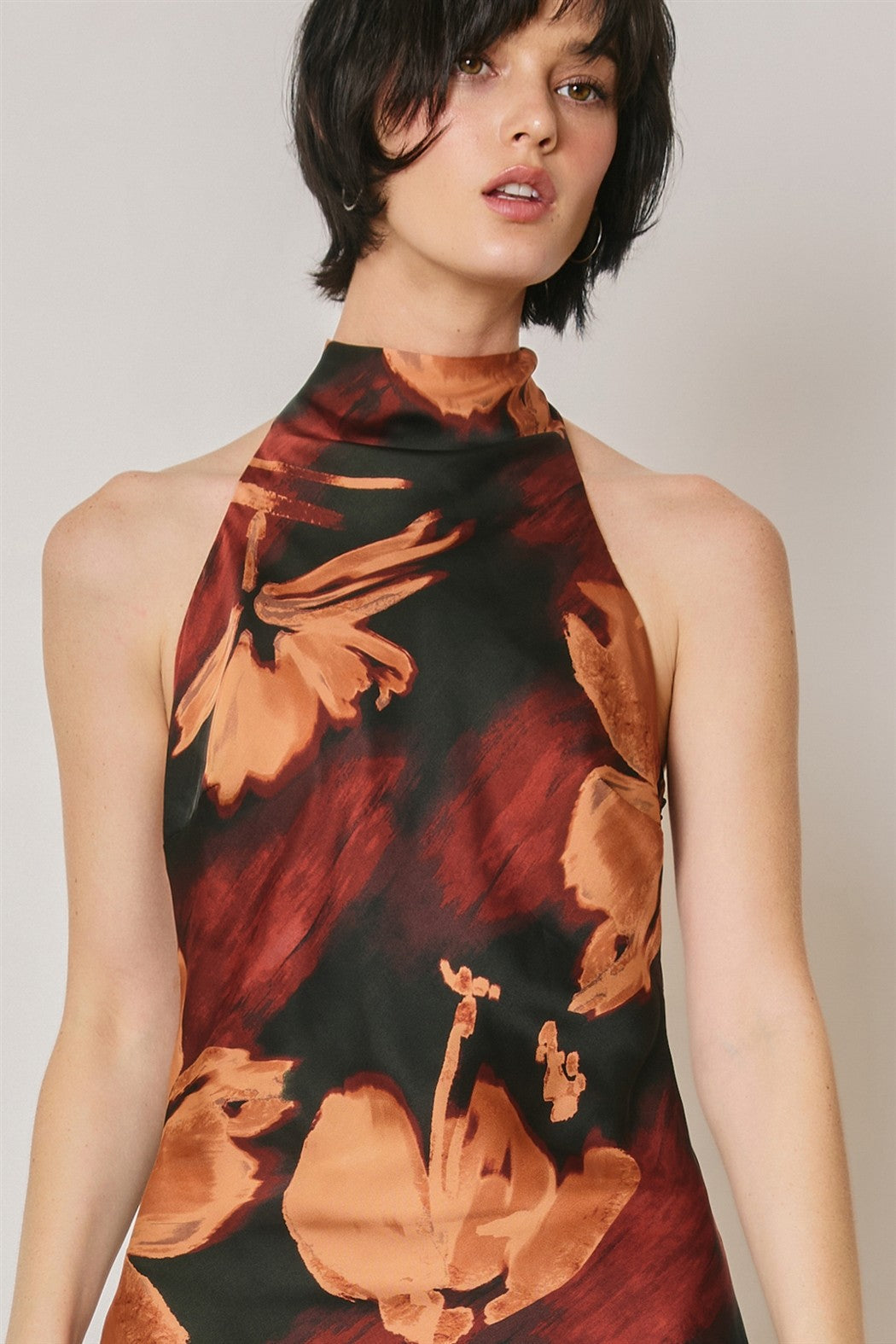 Waitlist 8/5 • Jeanette Sleeveless Halter Floral Print Midi Dress Black