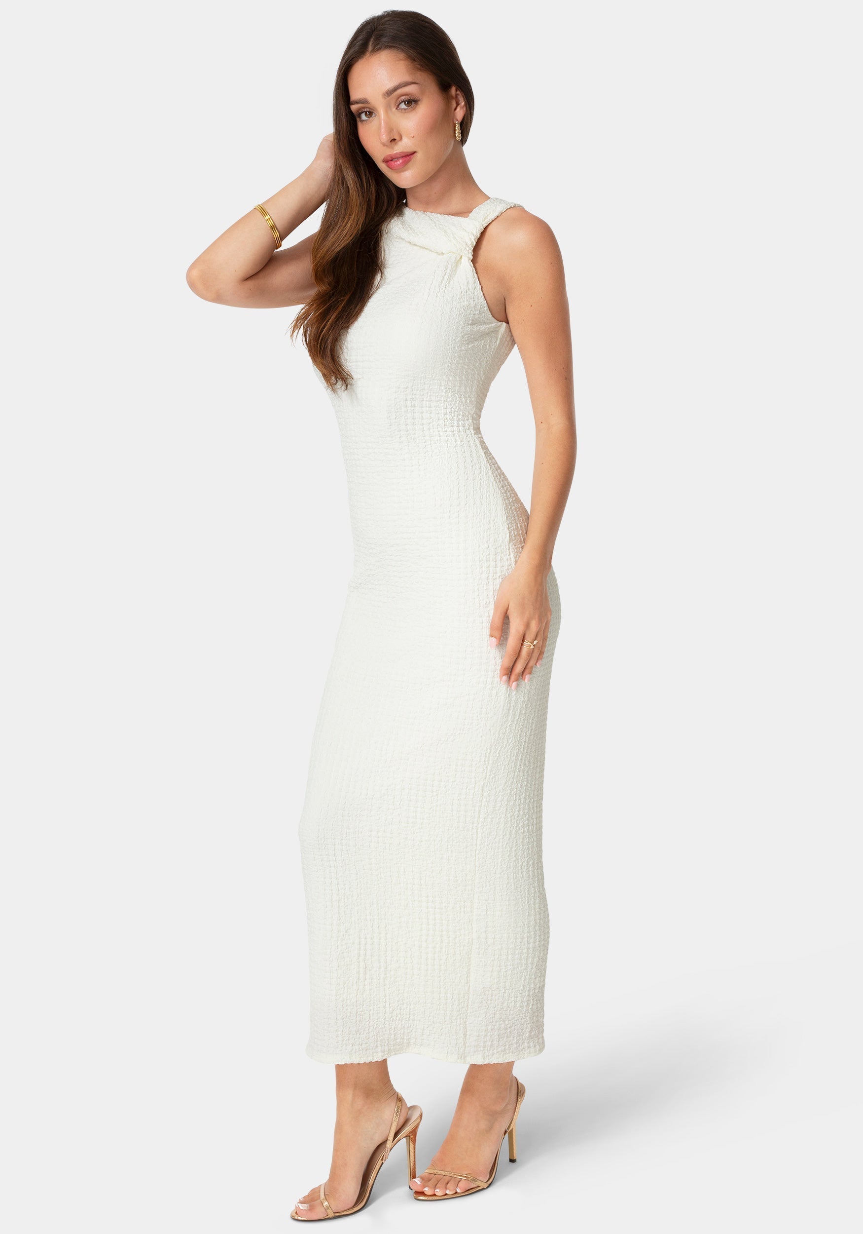 Waffle Crepe Twist Sleeveless Maxi Dress
