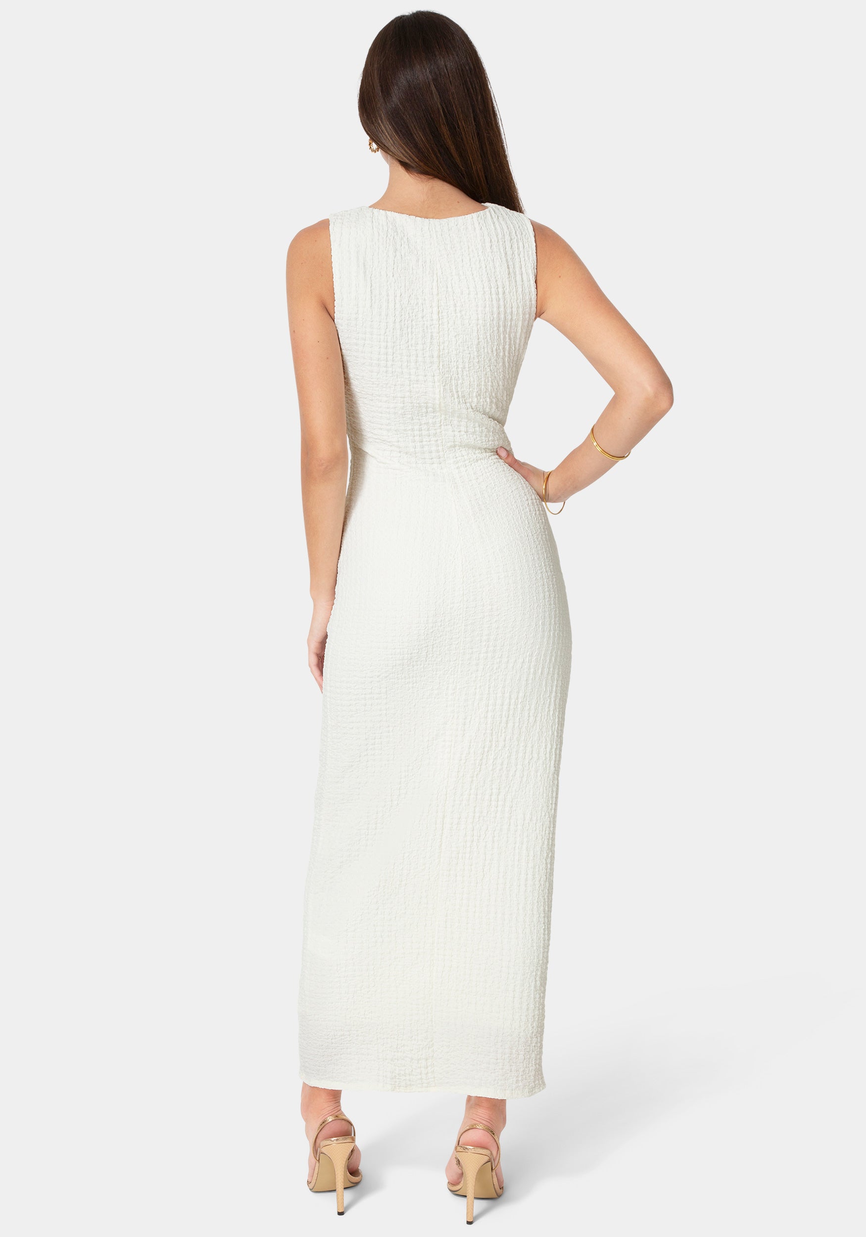 Waffle Crepe Twist Sleeveless Maxi Dress