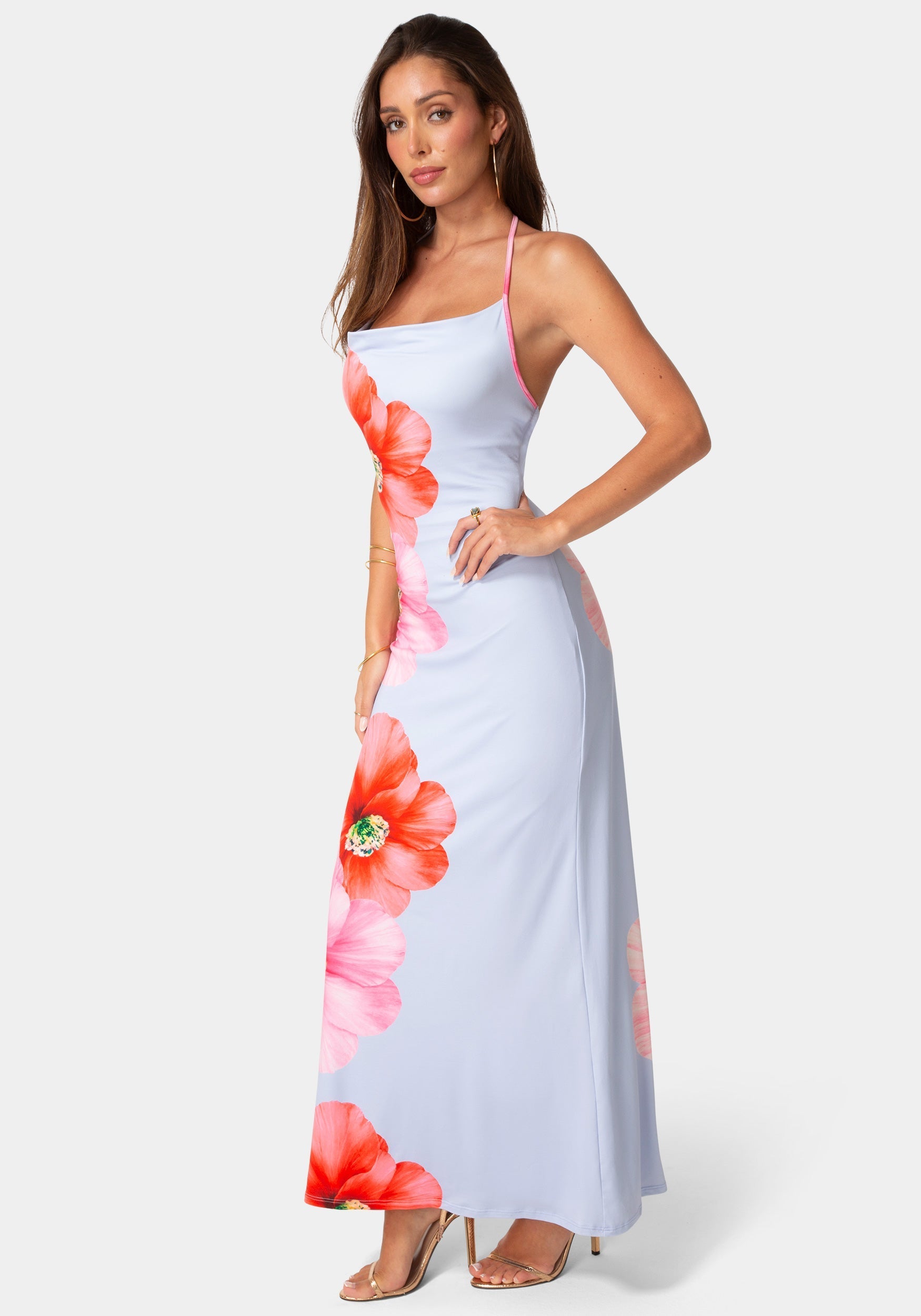 Printed Cowl Halter Maxi Dress