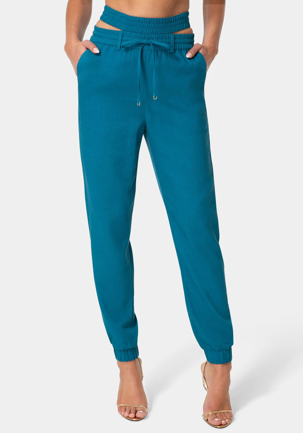 High Waisted Cutout Linen Jogger