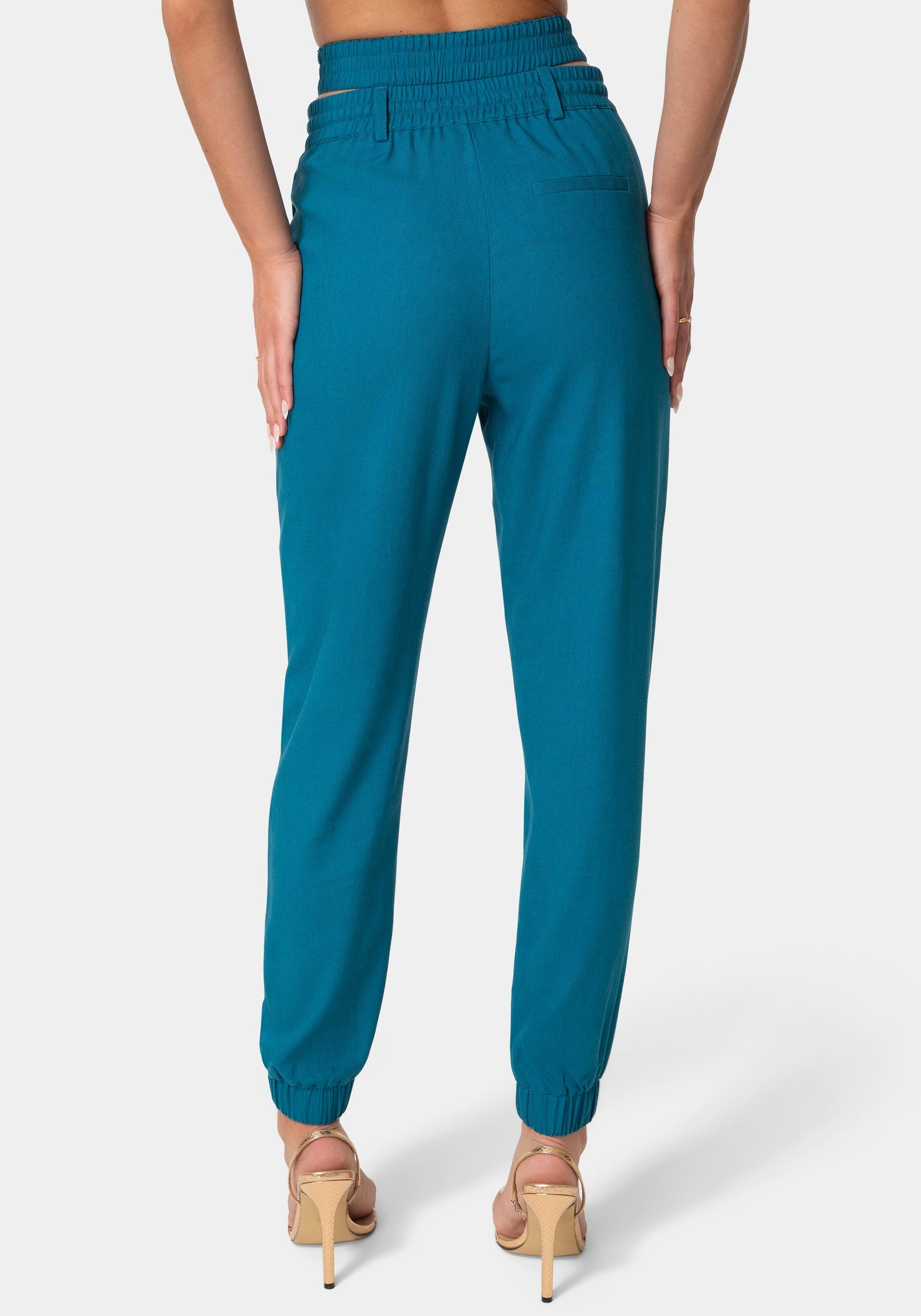 High Waisted Cutout Linen Jogger