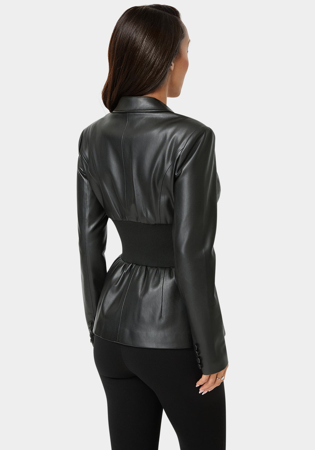 Tailored Vegan Leather Power Rib Combo Blazer