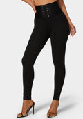 High Waisted Elastic Waistband Lace Up Legging