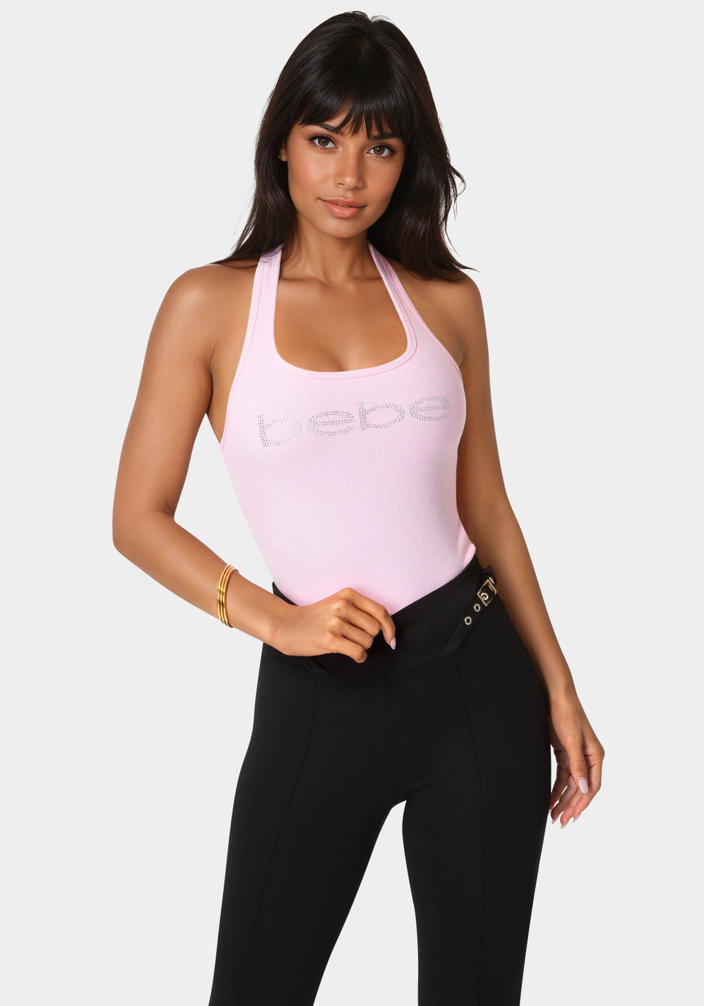 Bebe Logo Halter Neck Rib Tank