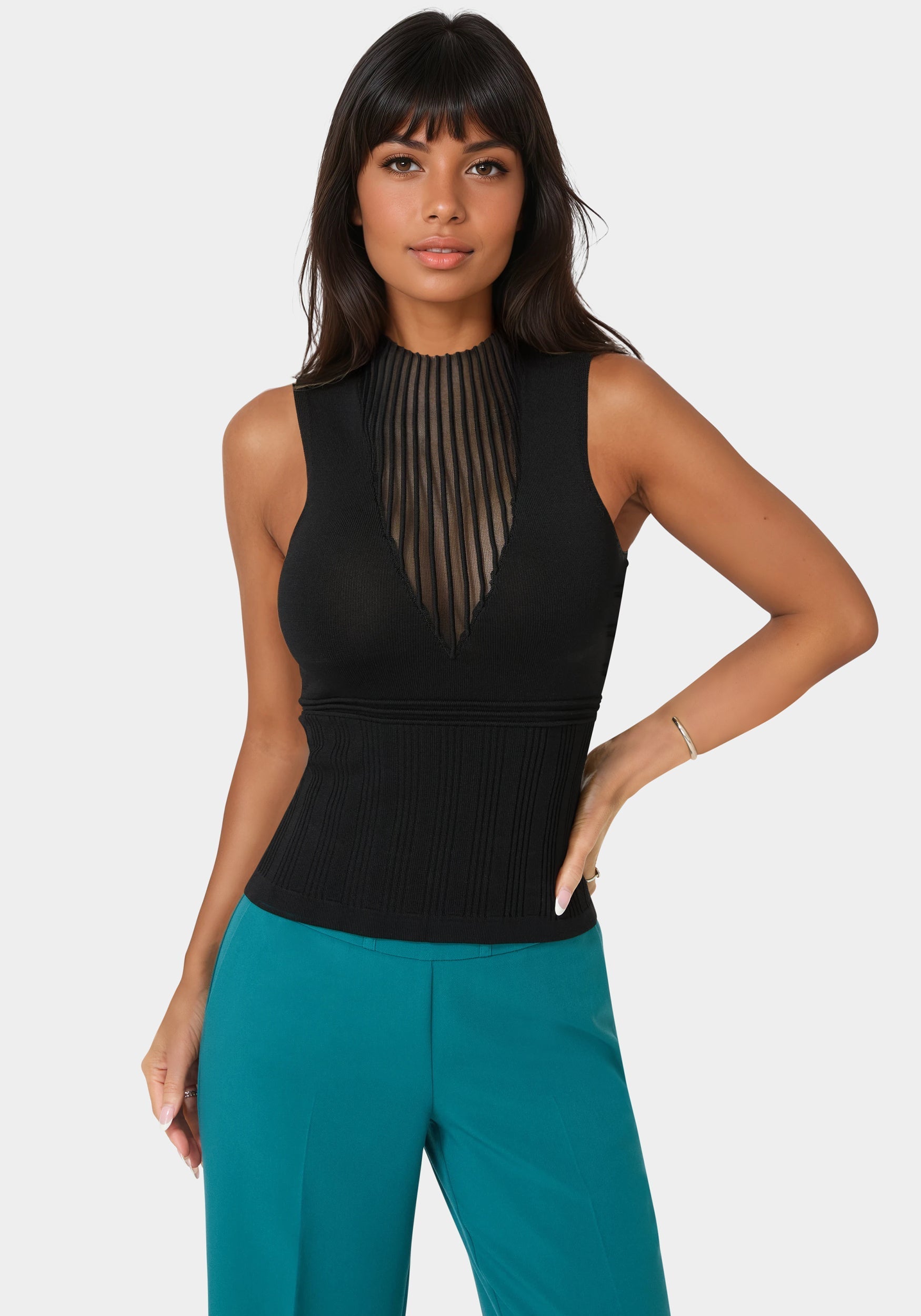 High Neck Shadow 
Knit Sweater