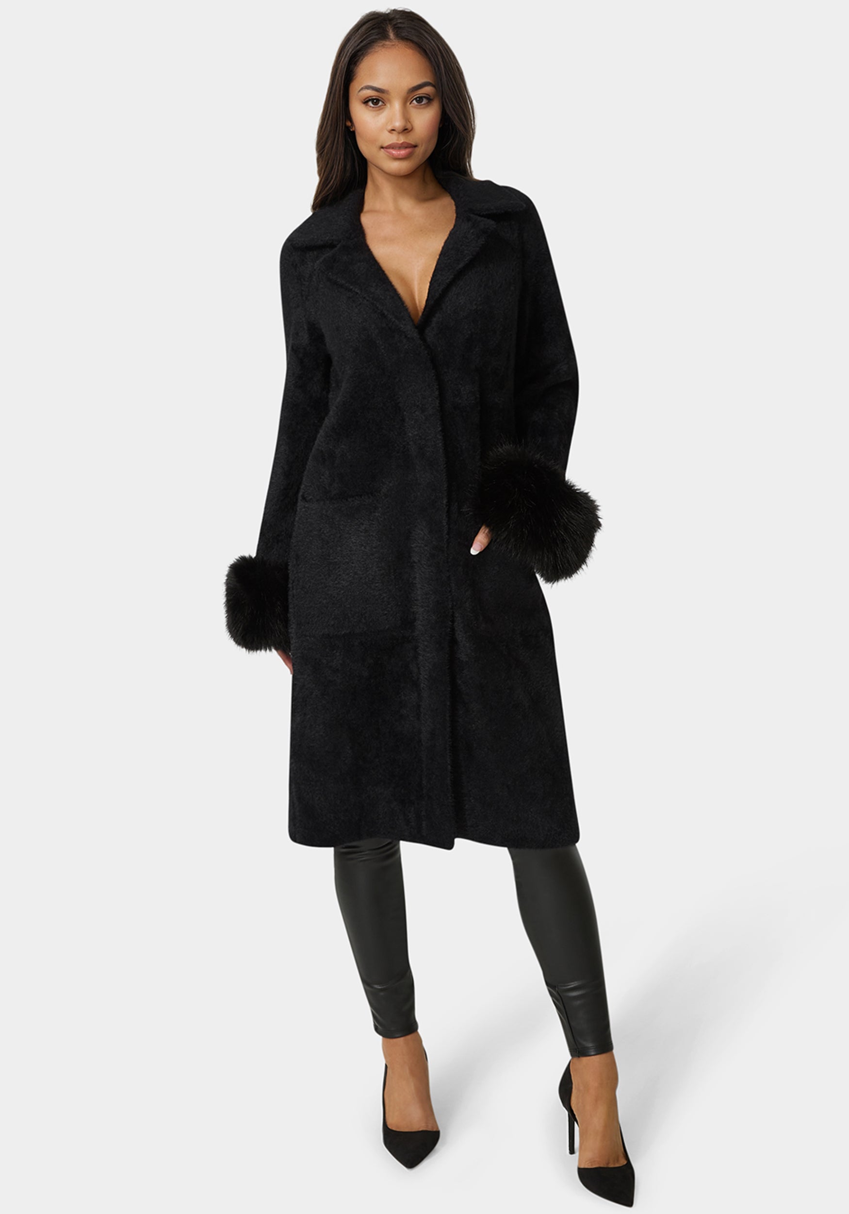 Faux Fur Collar And Cuff Long Coat