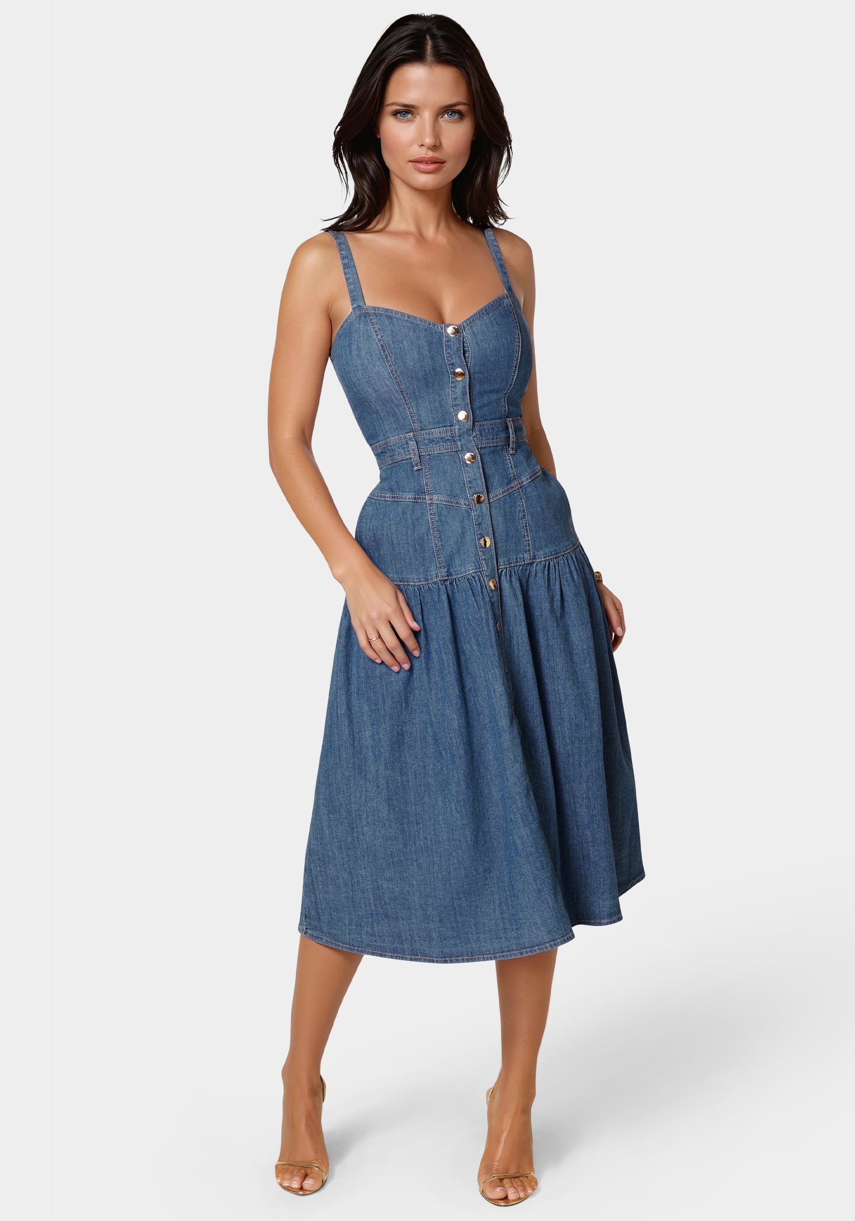 Front Snap Maxi Denim Dress