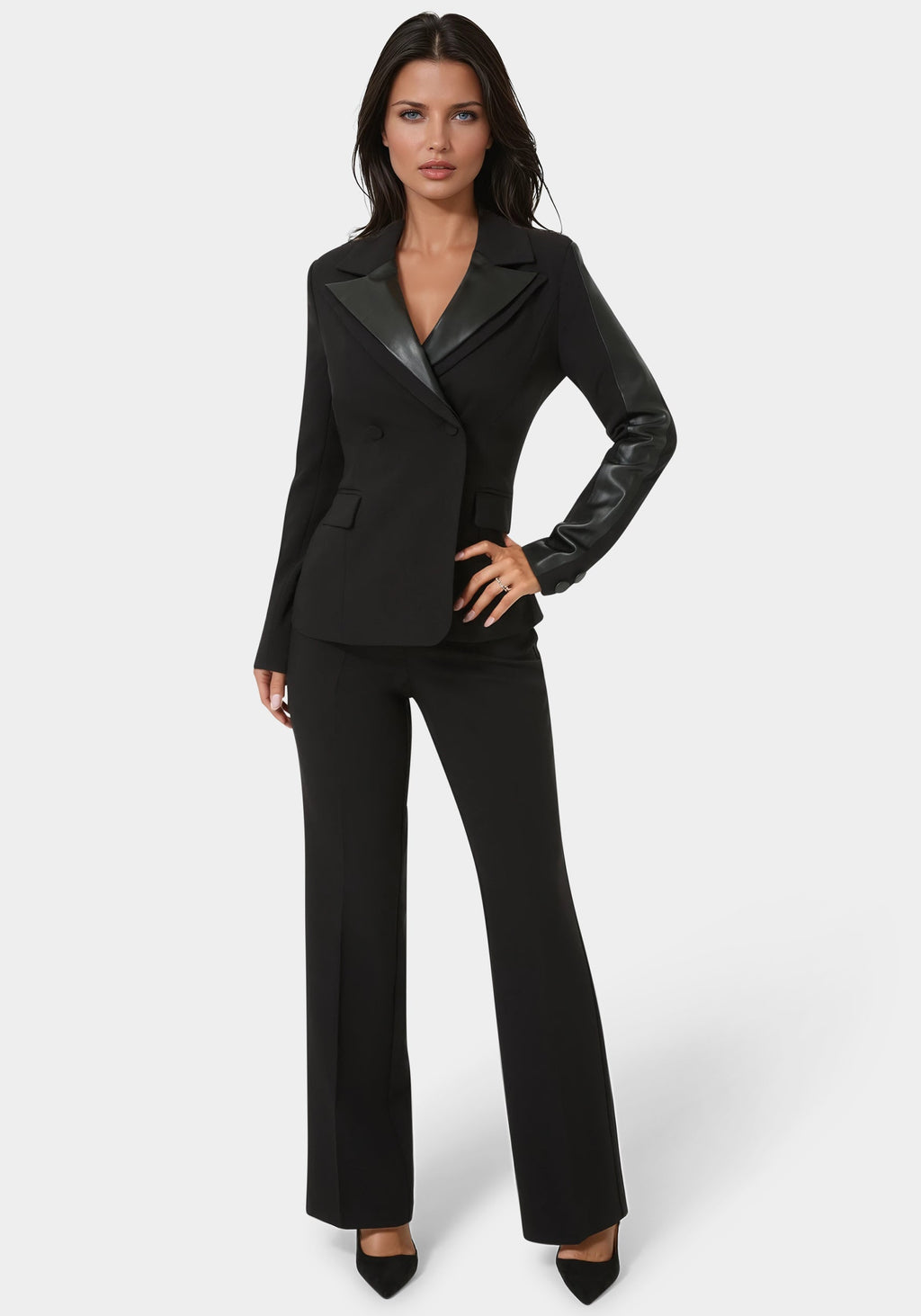 Vegan Leather Combo Straight Leg Trouser