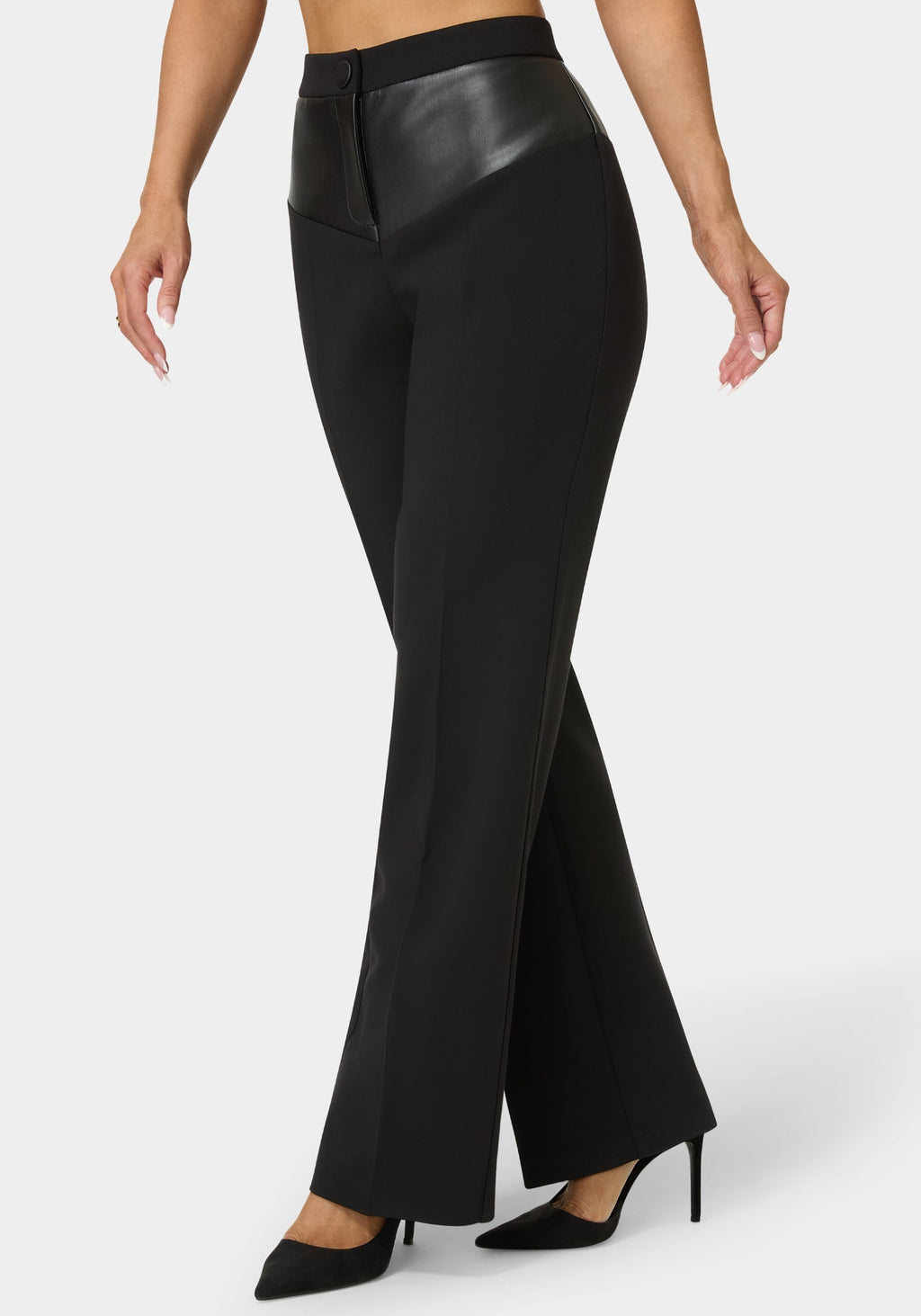 Vegan Leather Combo Straight Leg Trouser