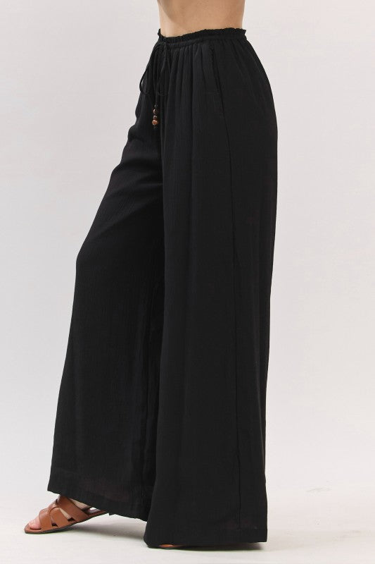 Paulina Drawstring Wide Leg Pants Black