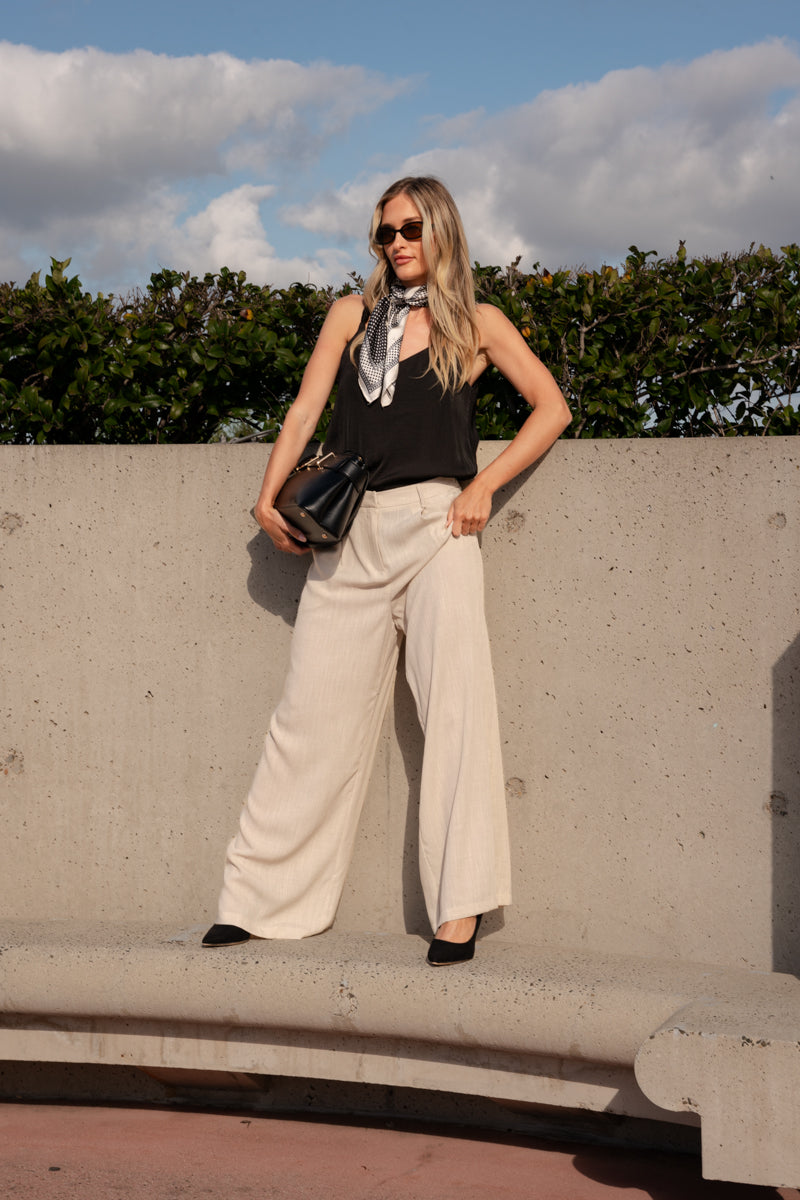 Adelia Sleeveless Satin Tank Top Black