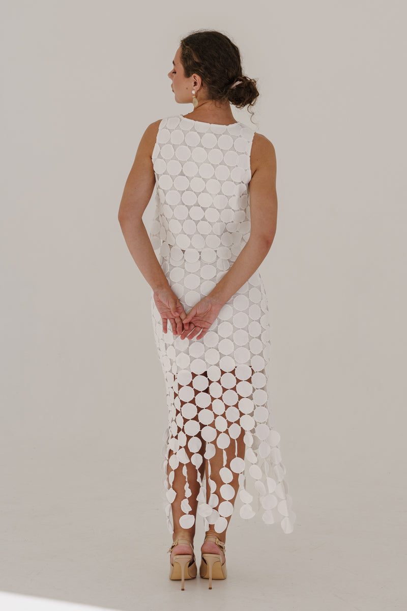 Sofia High Waist Circle Crochet Midi Skirt Ivory