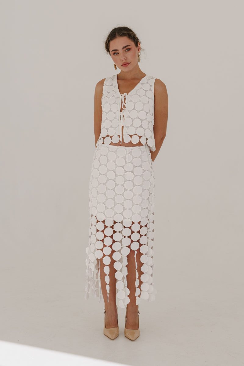 Sofia High Waist Circle Crochet Midi Skirt Ivory